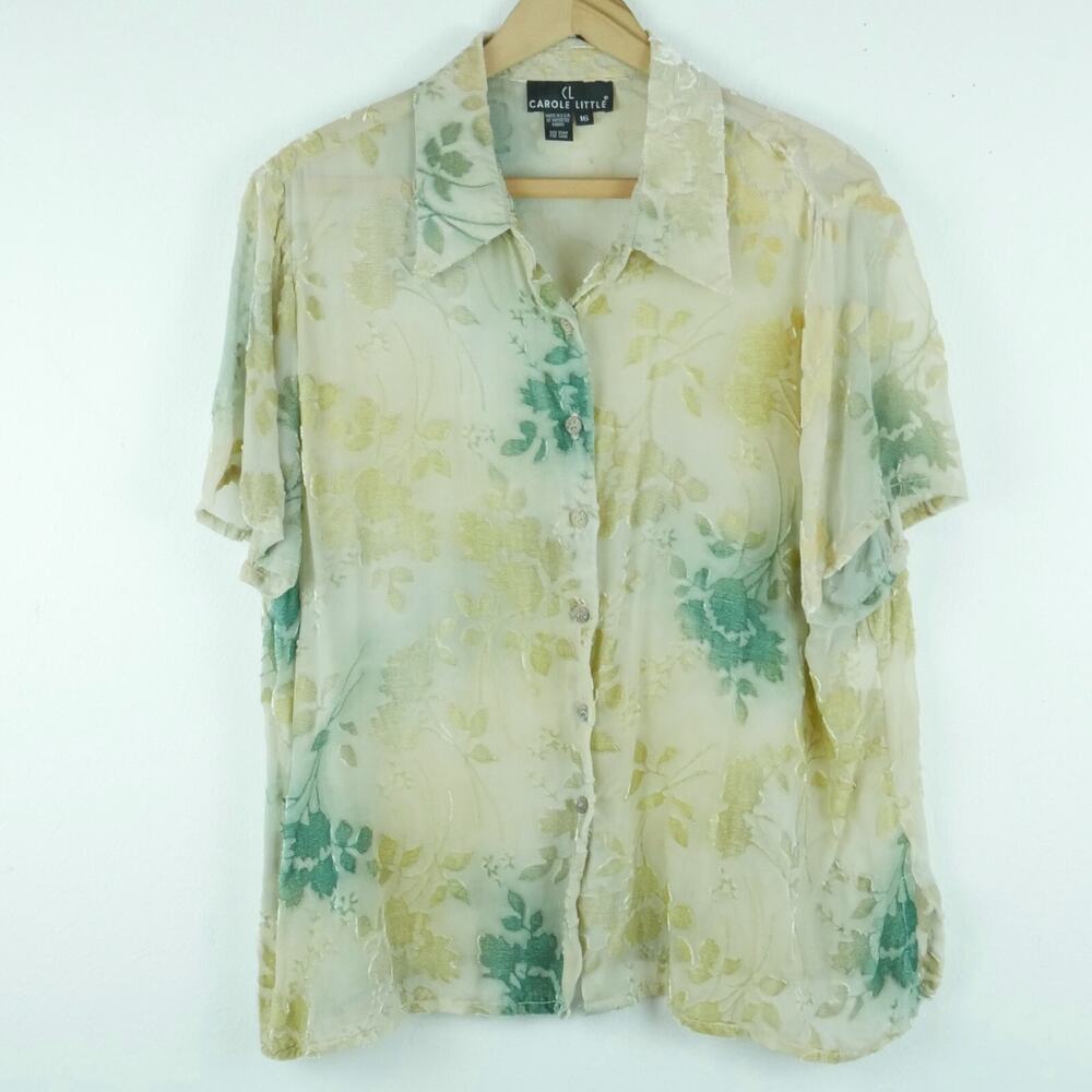 Vintage Size 16 Top Velvet Burnout‎ Sheer Soft Floral Pastel Boho Ethereal FLAW